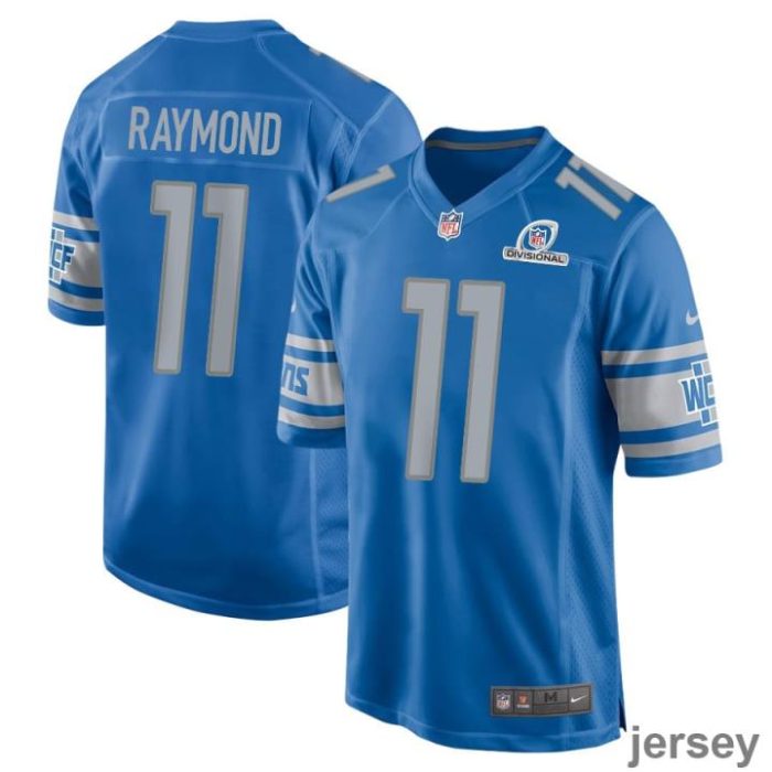 Kalif Raymond 11 Detroit Lions 2024 Divisional Patch Game Men Jersey - Blue