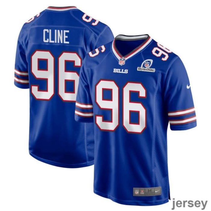 Kameron Cline 96 Buffalo Bills 2024 Divisional Patch Game Men Jersey - Royal