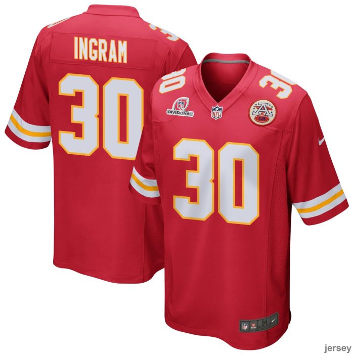 Keaontay Ingram 30 Kansas City Chiefs 2024 Divisional Patch Game Men Jersey - Red