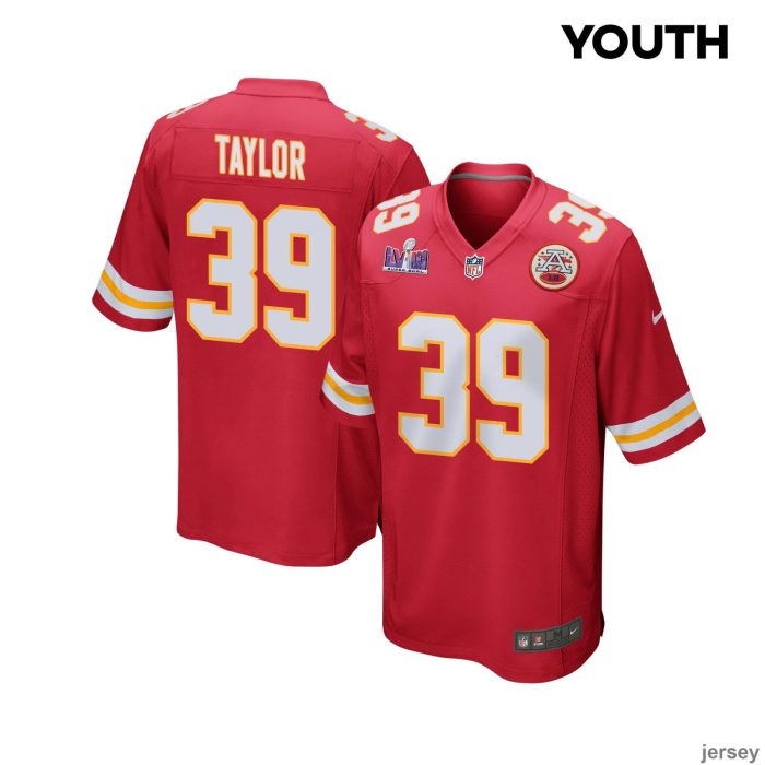 Keith Taylor 39 Kansas City Chiefs Super Bowl LVIII Patch Game YOUTH Jersey - Red