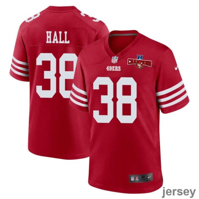 Kemon Hall 38 San Francisco 49ers NFC Champions Patch Game Men Jersey - Scarlet