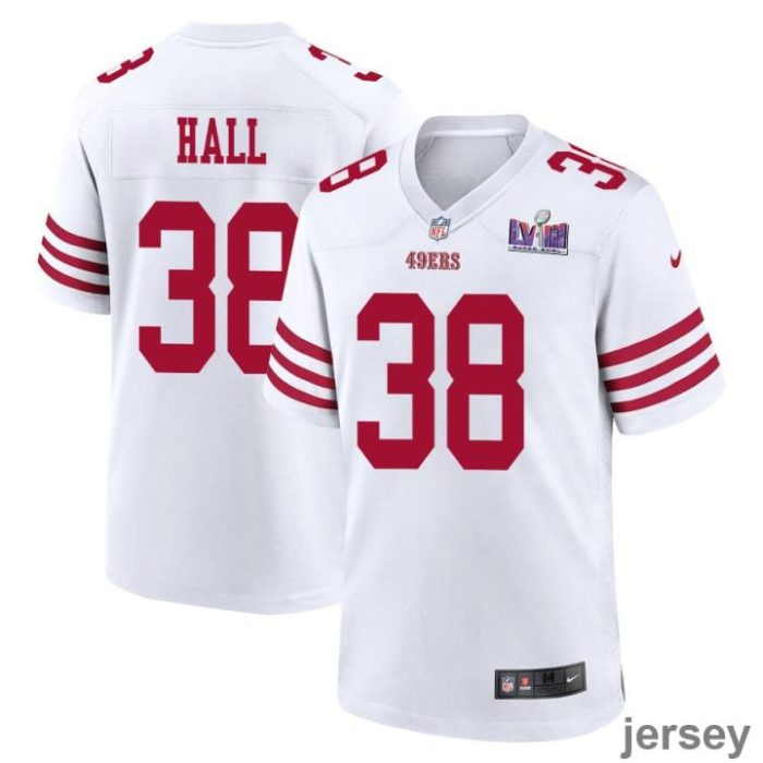 Kemon Hall 38 San Francisco 49ers Super Bowl LVIII Patch Game Men Jersey - White