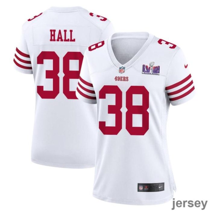 Kemon Hall 38 San Francisco 49ers Super Bowl LVIII Patch Game Women Jersey - White