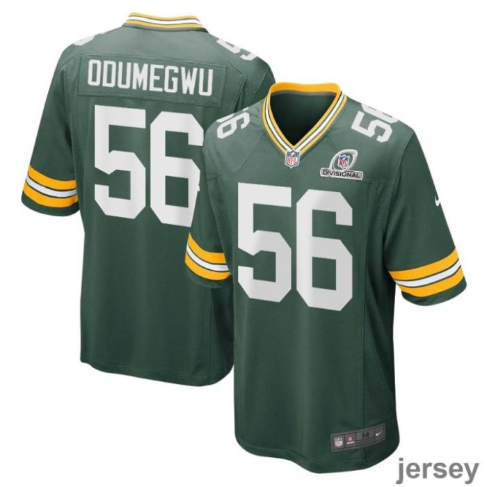 Kenneth Odumegwu 56 Green Bay Packers 2024 Divisional Patch Game Men Jersey - Green