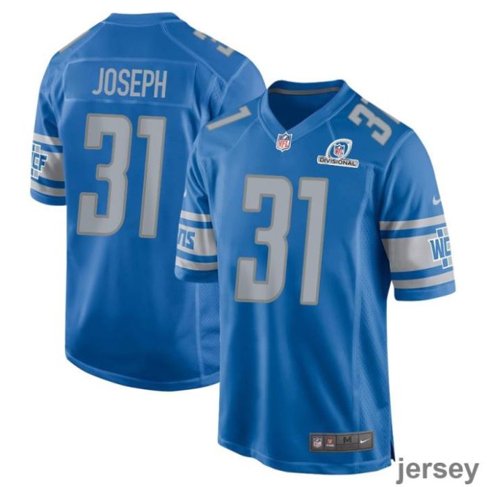 Kerby Joseph 31 Detroit Lions 2024 Divisional Patch Game Men Jersey - Blue