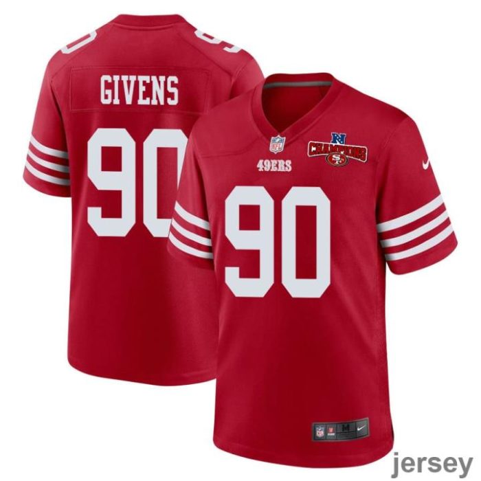 Kevin Givens 90 San Francisco 49ers NFC Champions Patch Game Men Jersey - Scarlet