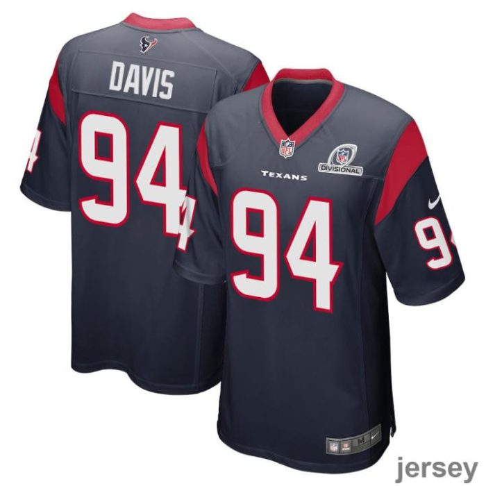 Khalil Davis 94 Houston Texans 2024 Divisional Patch Game Men Jersey - Navy