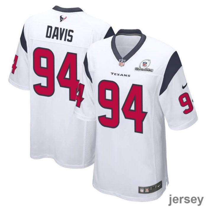 Khalil Davis 94 Houston Texans 2024 Divisional Patch Game Men Jersey - White