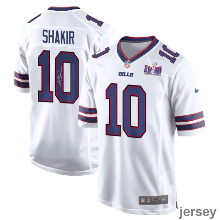 Khalil Shakir 10 Signed Buffalo Bills Super Bowl LVIII Game Men Jersey - White