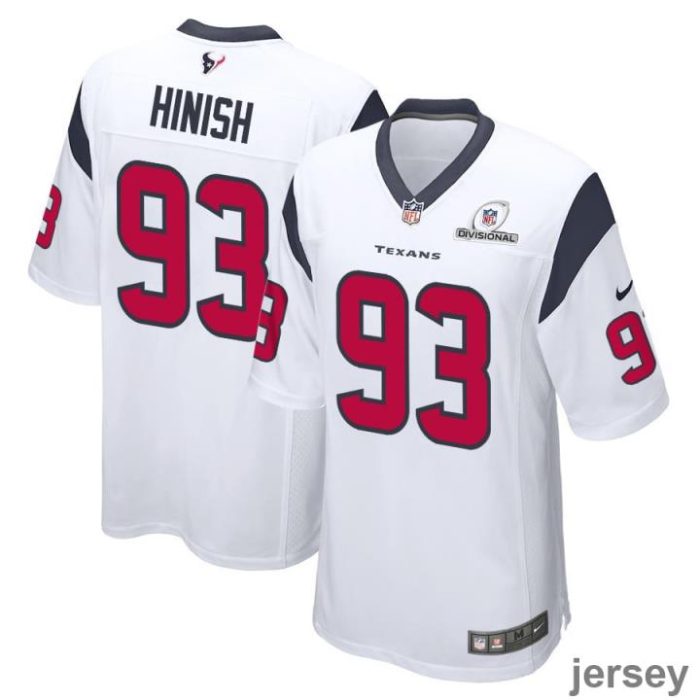 Kurt Hinish 93 Houston Texans 2024 Divisional Patch Game Men Jersey - White