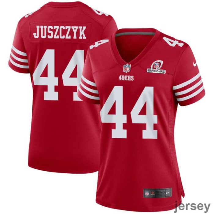 Kyle Juszczyk 44 San Francisco 49ers 2024 Divisional Patch Game Women Jersey - Scarlet