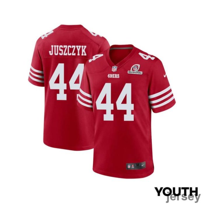 Kyle Juszczyk 44 San Francisco 49ers 2024 Divisional Patch Game YOUTH Jersey - Scarlet