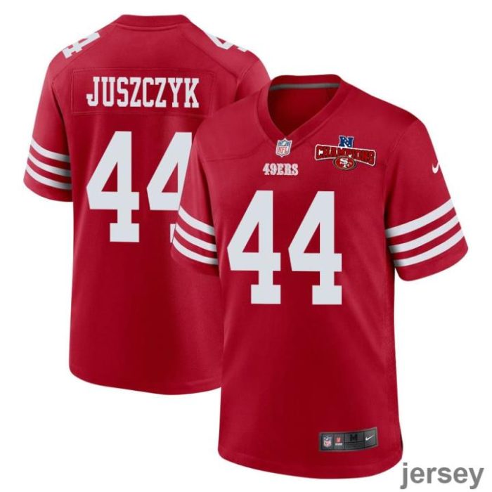 Kyle Juszczyk 44 San Francisco 49ers NFC Champions Patch Game Men Jersey - Scarlet