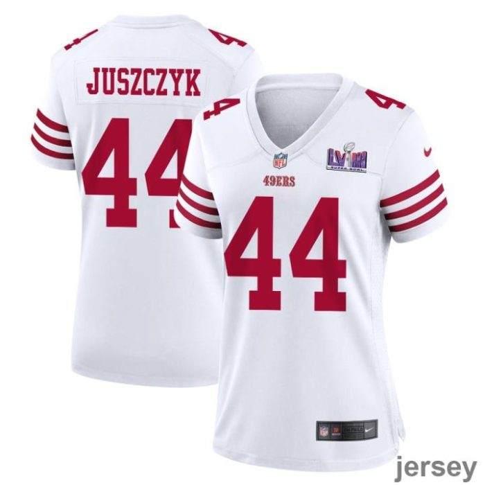 Kyle Juszczyk 44 San Francisco 49ers Super Bowl LVIII Patch Game Women Jersey - White