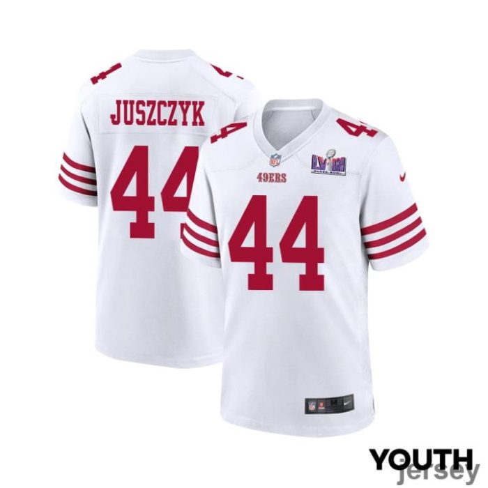 Kyle Juszczyk 44 San Francisco 49ers Super Bowl LVIII Patch Game YOUTH Jersey - White