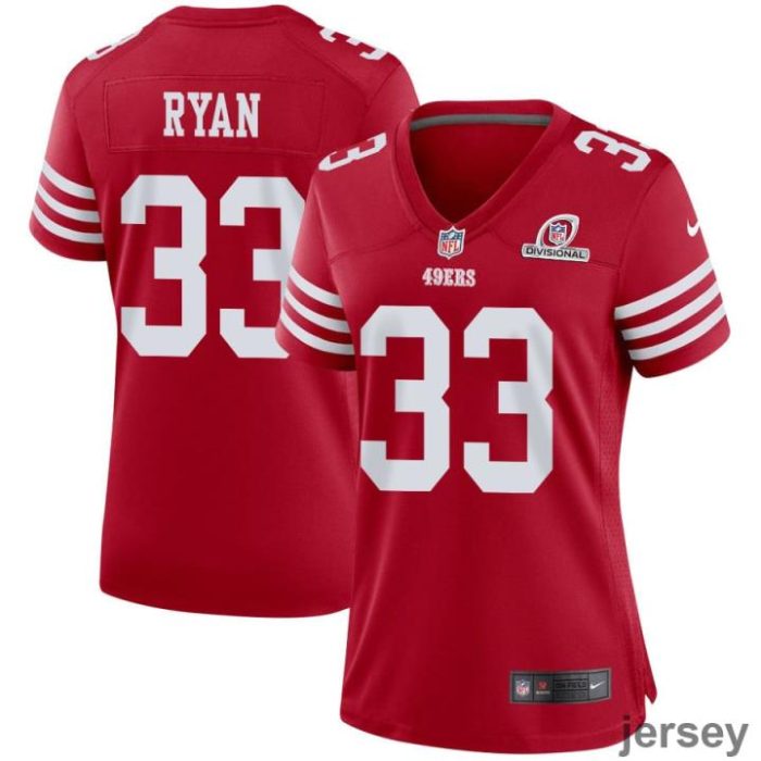 Logan Ryan 33 San Francisco 49ers 2024 Divisional Patch Game Women Jersey - Scarlet