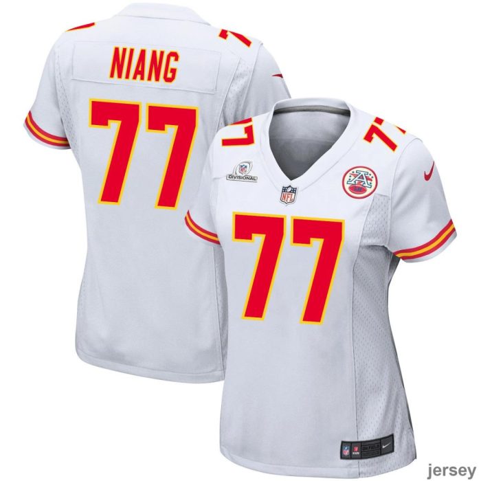 Lucas Niang 77 Kansas City Chiefs 2024 Divisional Patch Game Women Jersey - White