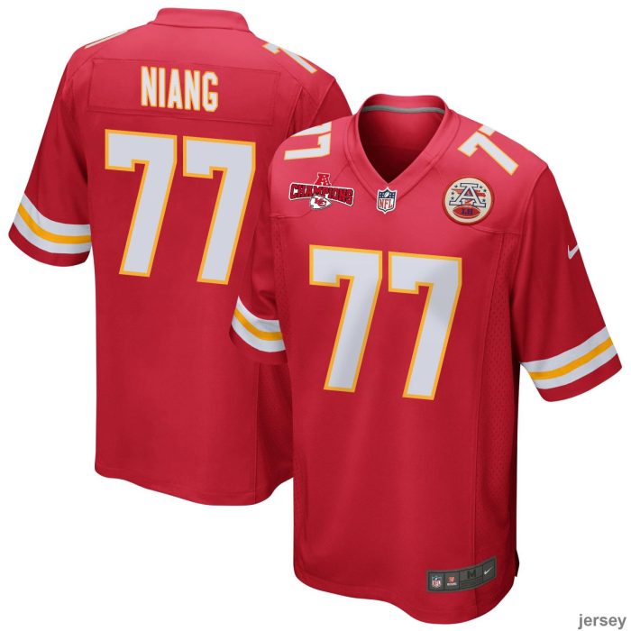 Lucas Niang 77 Kansas City Chiefs AFC Champions Patch Game Men Jersey - Red