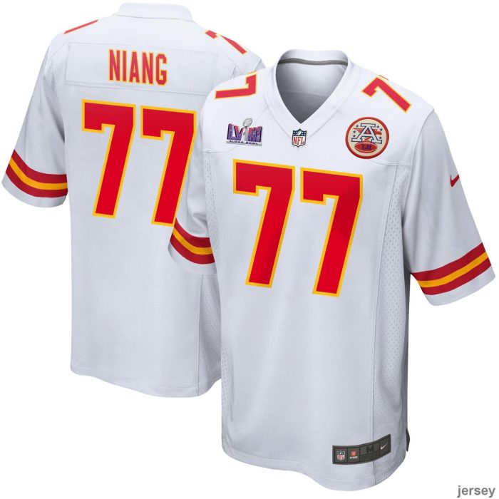 Lucas Niang 77 Kansas City Chiefs Super Bowl LVIII Patch Game Men Jersey - White