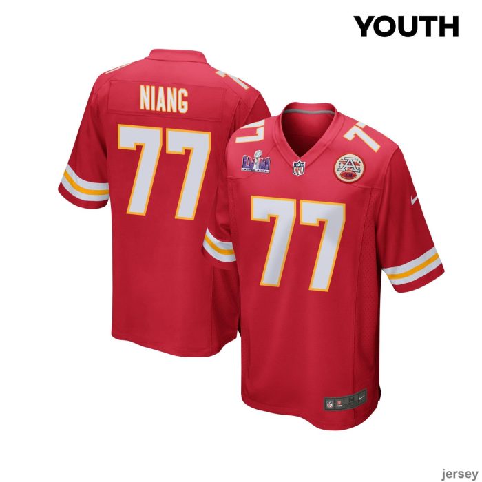 Lucas Niang 77 Kansas City Chiefs Super Bowl LVIII Patch Game YOUTH Jersey - Red