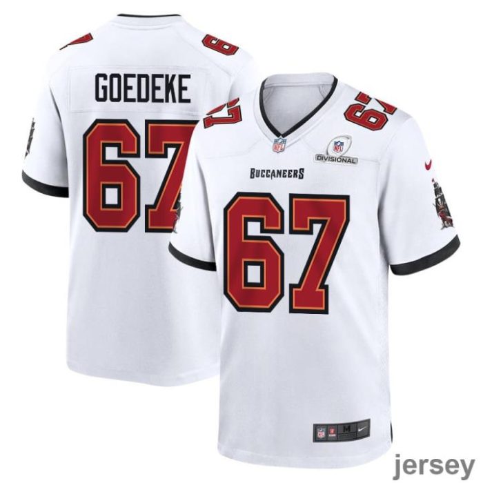 Luke Goedeke 67 Tampa Bay Buccaneers 2024 Divisional Patch Game Men Jersey - White