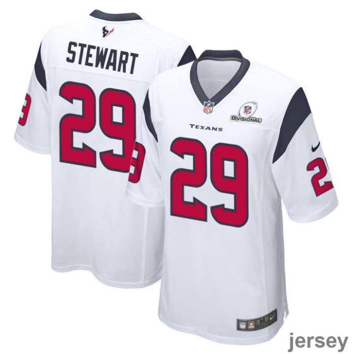 M.J. Stewart 29 Houston Texans 2024 Divisional Patch Game Men Jersey - White