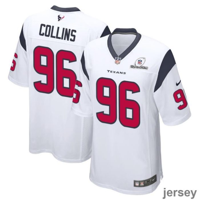 Maliek Collins 96 Houston Texans 2024 Divisional Patch Game Men Jersey - White