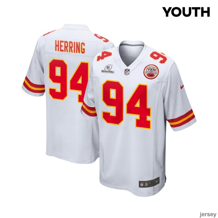 Malik Herring 94 Kansas City Chiefs 2024 Divisional Patch Game YOUTH Jersey - White