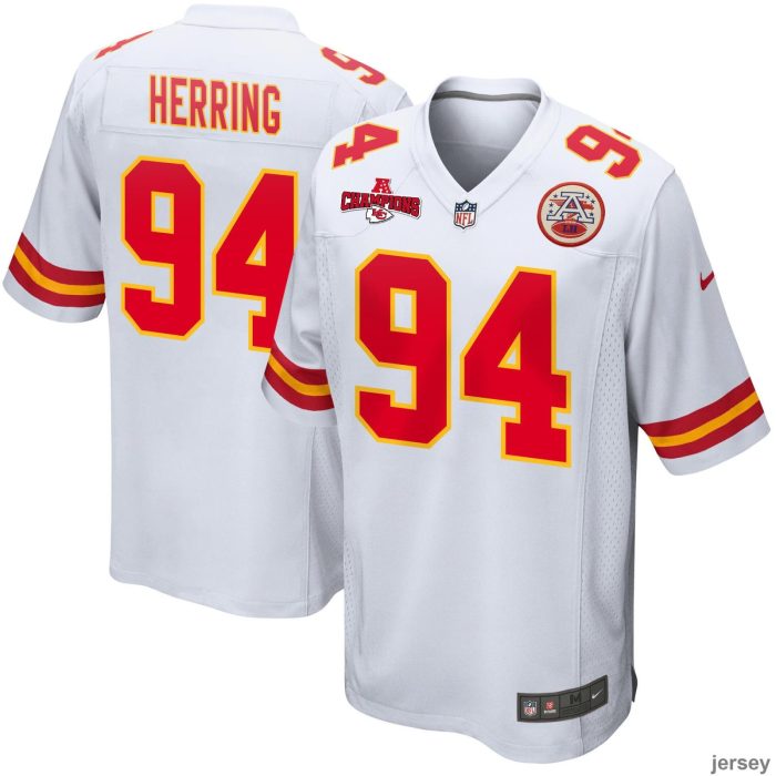 Malik Herring 94 Kansas City Chiefs AFC Champions Patch Game Men Jersey - White