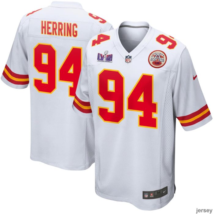 Malik Herring 94 Kansas City Chiefs Super Bowl LVIII Patch Game Men Jersey - White