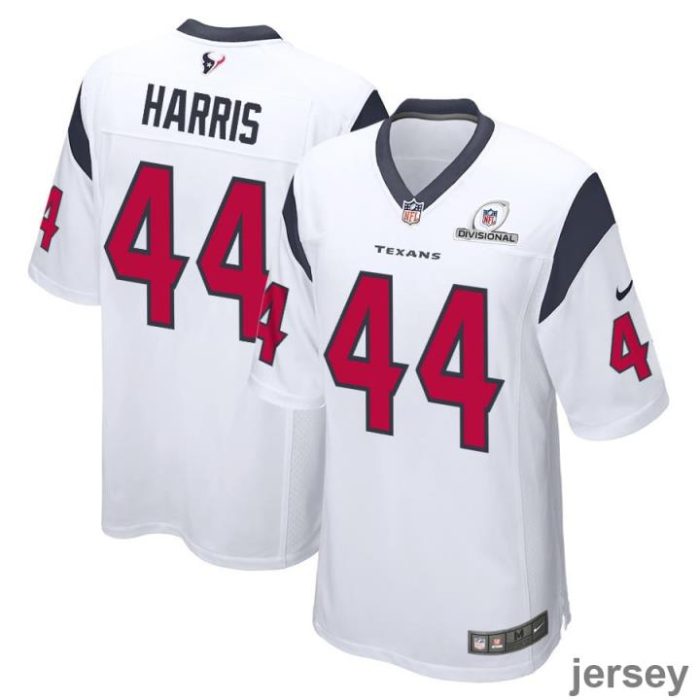 Marcell Harris 44 Houston Texans 2024 Divisional Patch Game Men Jersey - White