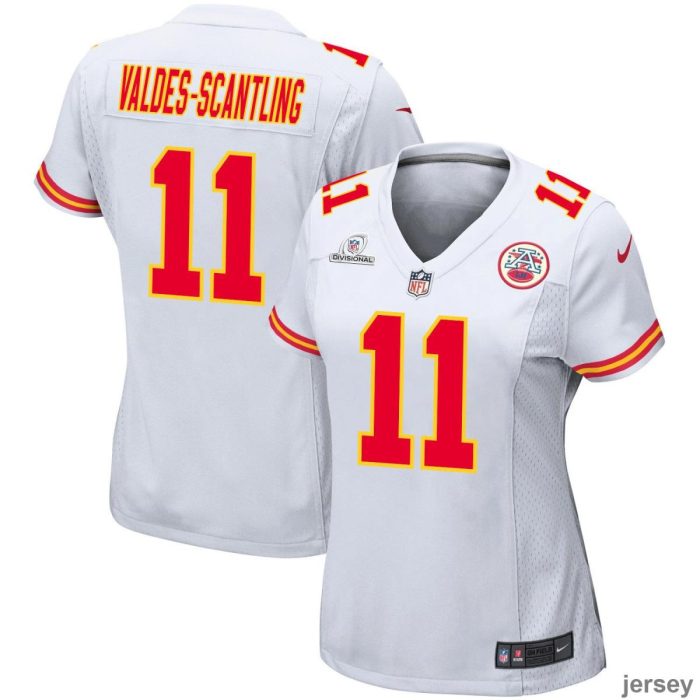 Marquez Valdes-Scantling 11 Kansas City Chiefs 2024 Divisional Patch Game Women Jersey - White