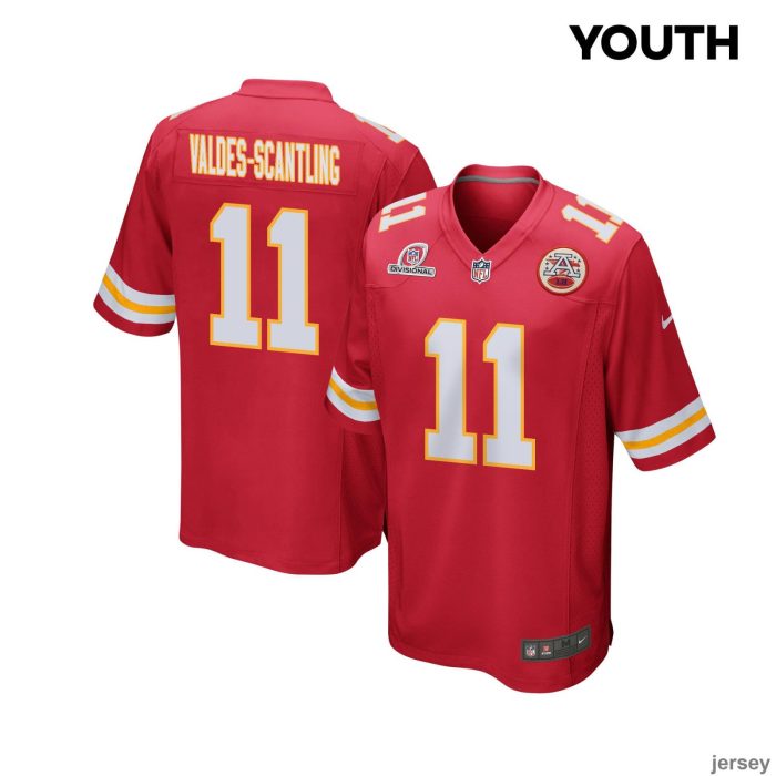 Marquez Valdes-Scantling 11 Kansas City Chiefs 2024 Divisional Patch Game YOUTH Jersey - Red