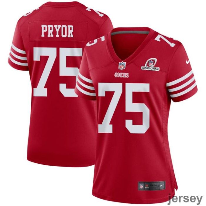 Matt Pryor 75 San Francisco 49ers 2024 Divisional Patch Game Women Jersey - Scarlet