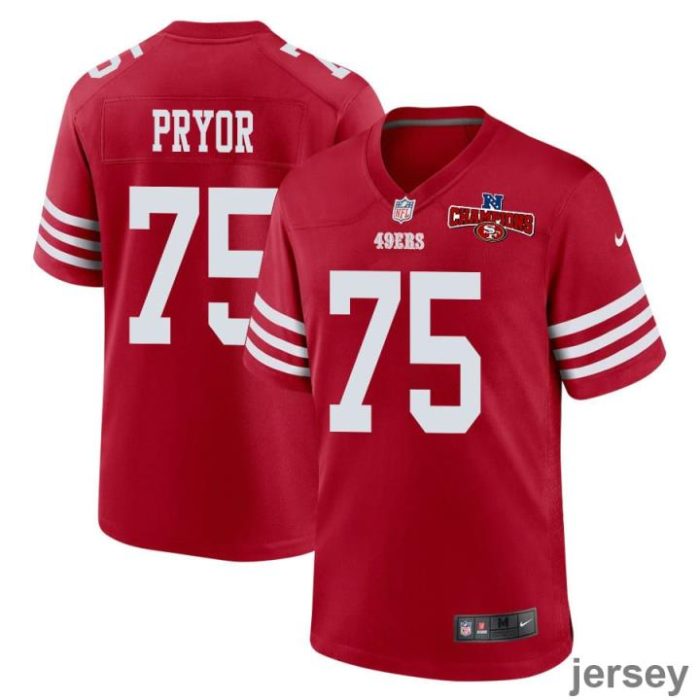 Matt Pryor 75 San Francisco 49ers NFC Champions Patch Game Men Jersey - Scarlet