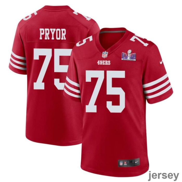 Matt Pryor 75 San Francisco 49ers Super Bowl LVIII Patch Game Men Jersey - Scarlet