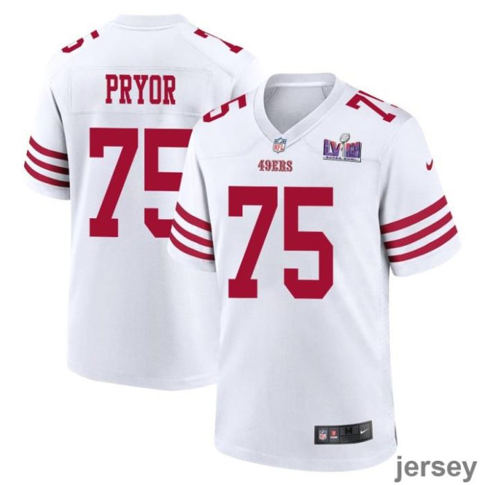 Matt Pryor 75 San Francisco 49ers Super Bowl LVIII Patch Game Men Jersey - White