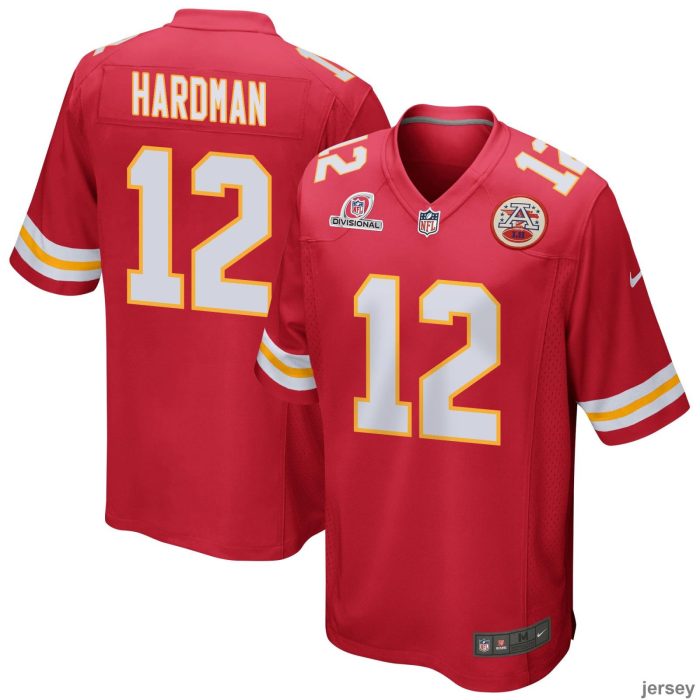 Mecole Hardman 12 Kansas City Chiefs 2024 Divisional Patch Game Men Jersey - Red