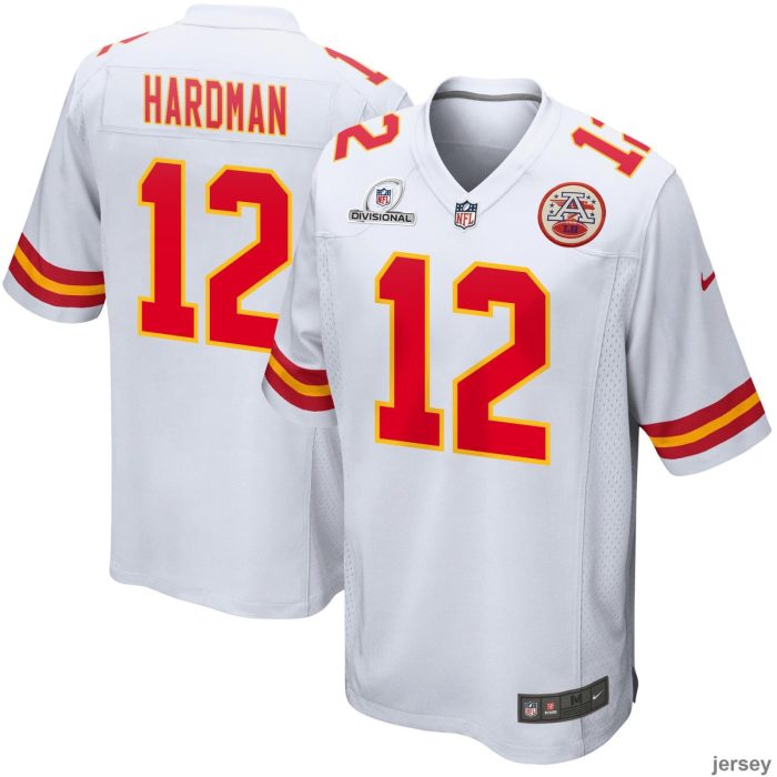 Mecole Hardman 12 Kansas City Chiefs 2024 Divisional Patch Game Men Jersey - White