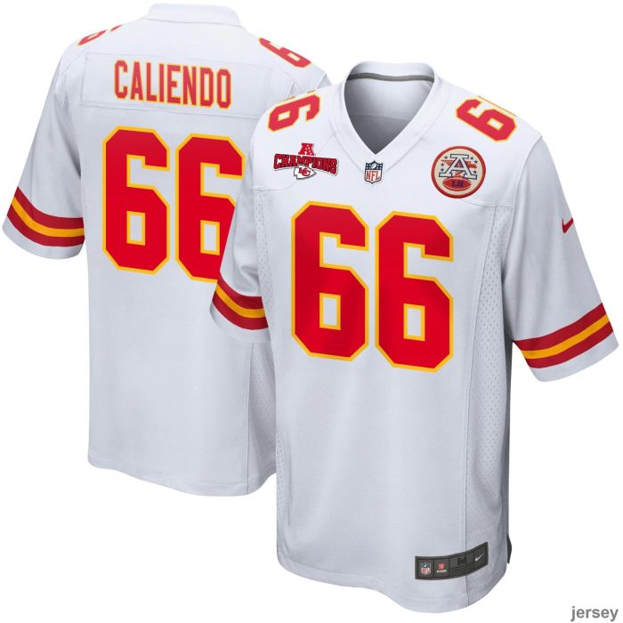 Mike Caliendo 66 Kansas City Chiefs AFC Champions Patch Game Men Jersey - White