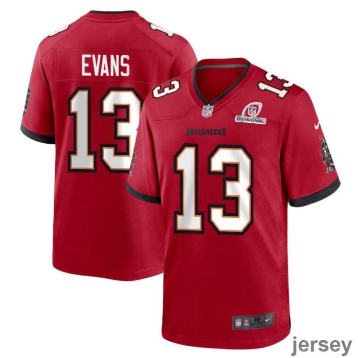 Mike Evans 13 Tampa Bay Buccaneers 2024 Divisional Patch Game Men Jersey - Red