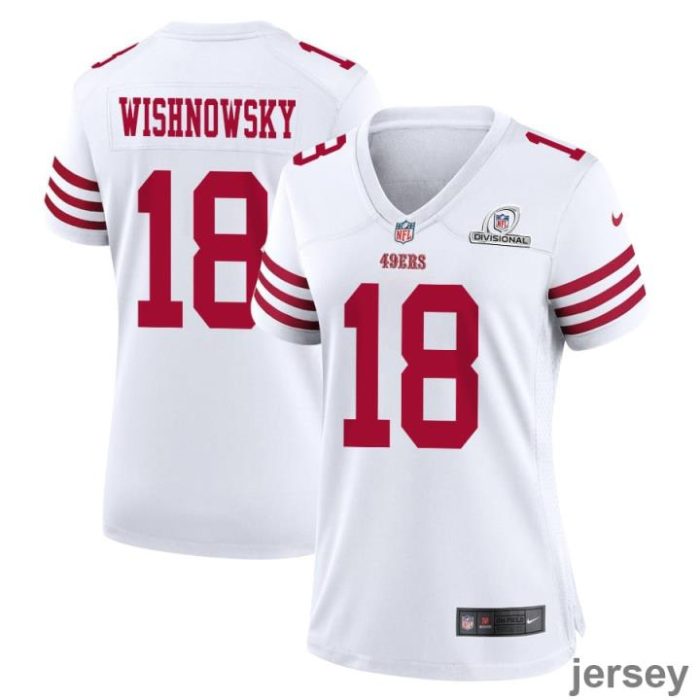 Mitch Wishnowsky 18 San Francisco 49ers 2024 Divisional Patch Game Women Jersey - White