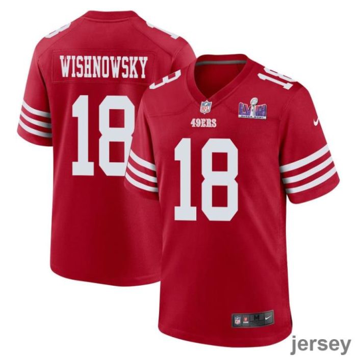 Mitch Wishnowsky 18 San Francisco 49ers Super Bowl LVIII Patch Game Men Jersey - Scarlet