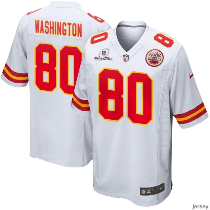 Montrell Washington 80 Kansas City Chiefs 2024 Divisional Patch Game Men Jersey - White