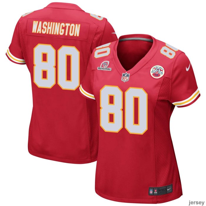 Montrell Washington 80 Kansas City Chiefs 2024 Divisional Patch Game Women Jersey - Red