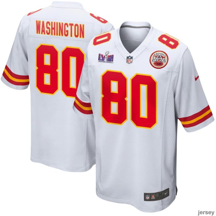 Montrell Washington 80 Kansas City Chiefs Super Bowl LVIII Patch Game Men Jersey - White