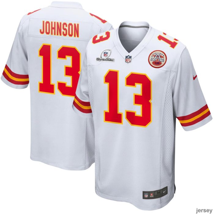 Nazeeh Johnson 13 Kansas City Chiefs 2024 Divisional Patch Game Men Jersey - White