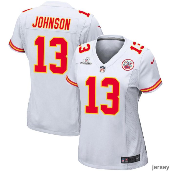 Nazeeh Johnson 13 Kansas City Chiefs 2024 Divisional Patch Game Women Jersey - White