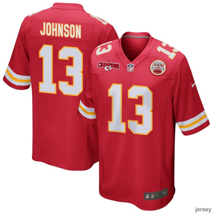 Nazeeh Johnson 13 Kansas City Chiefs AFC Champions Patch Game Men Jersey - Red