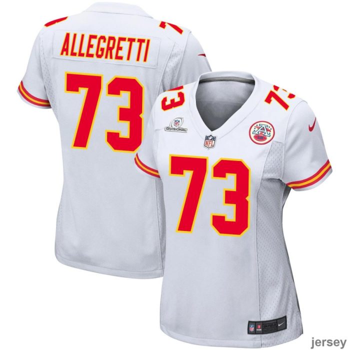 Nick Allegretti 73 Kansas City Chiefs 2024 Divisional Patch Game Women Jersey - White